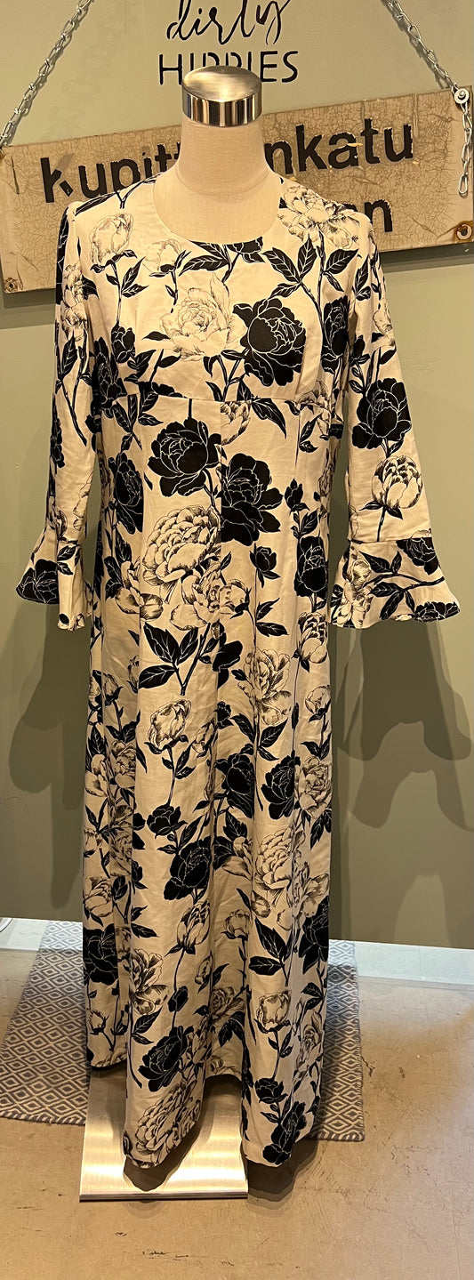 Vintagemekko D40 musta/valk kukat